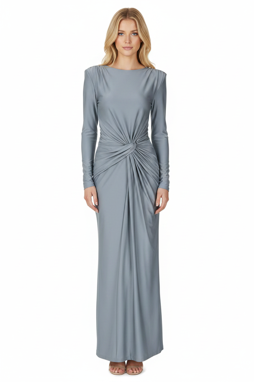Twist Detail Long Sleeve Maxi Dress Grey