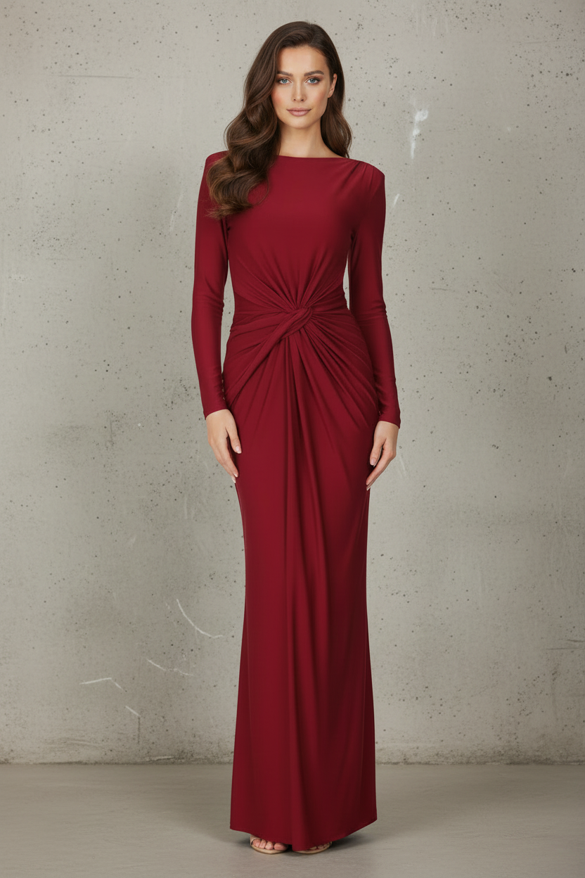 Twist Detail Long Sleeve Maxi Dress Red