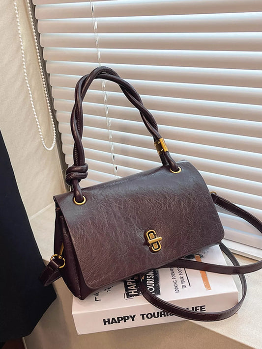 Twisted Handle Flap Crossbody Bag Brown