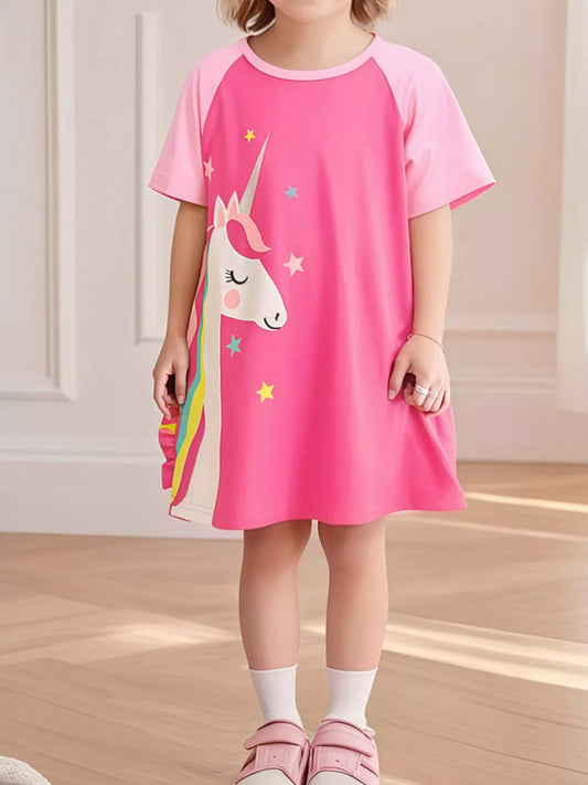 Unicorn Graphic Print Short Sleeve Dress