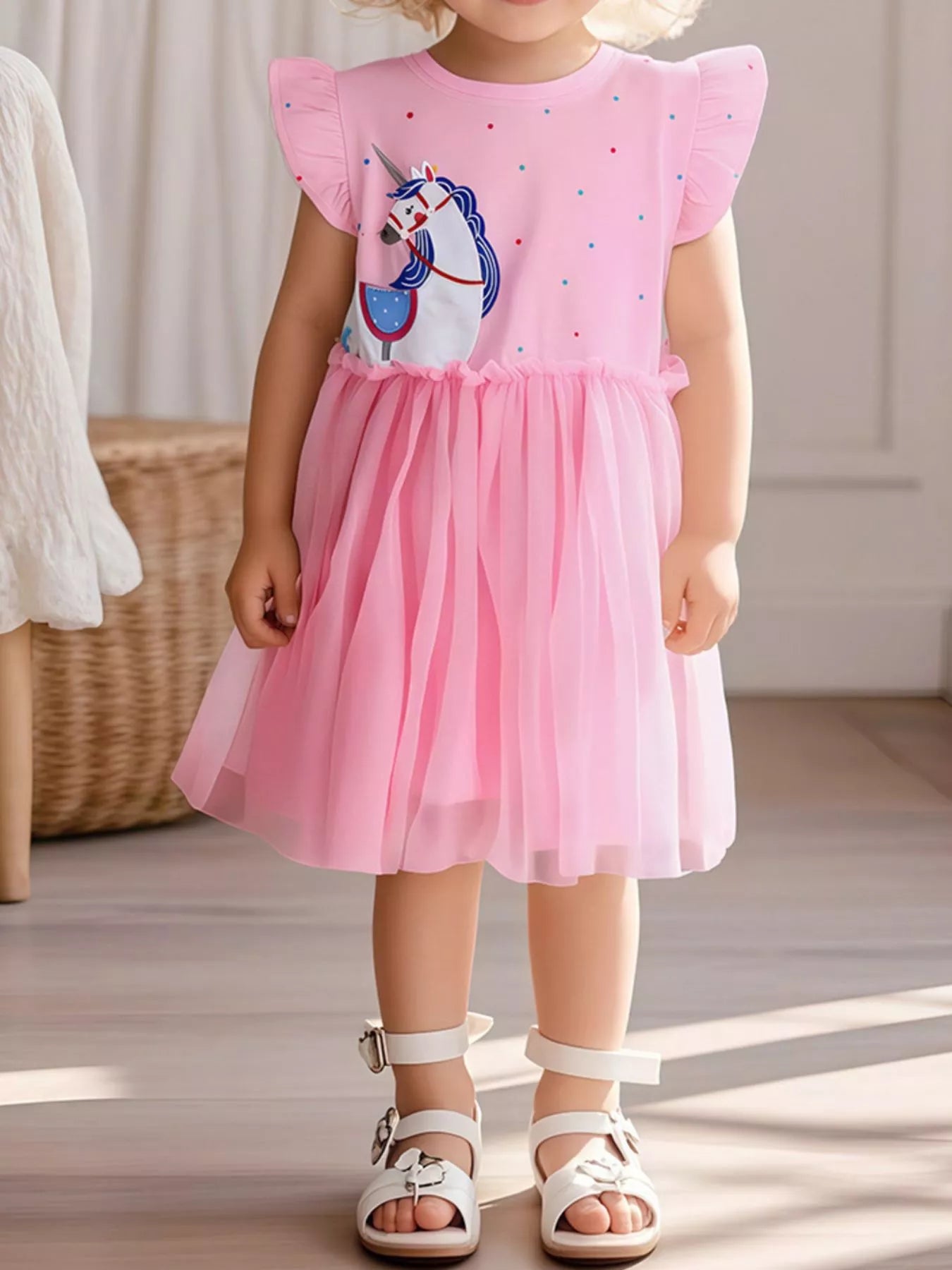 Unicorn Ruffle Sleeve Tulle Dress