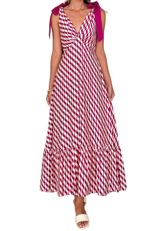 V-Neck Tie Shoulder Midi Dress