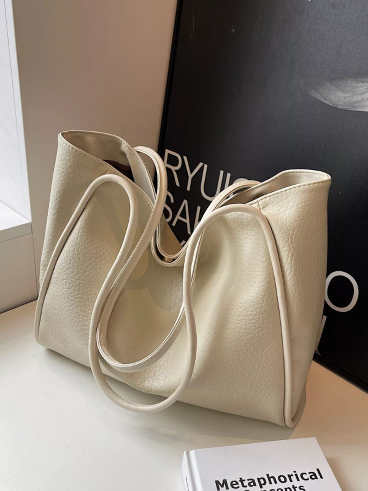 Vegan Leather Tote Bag Ivory