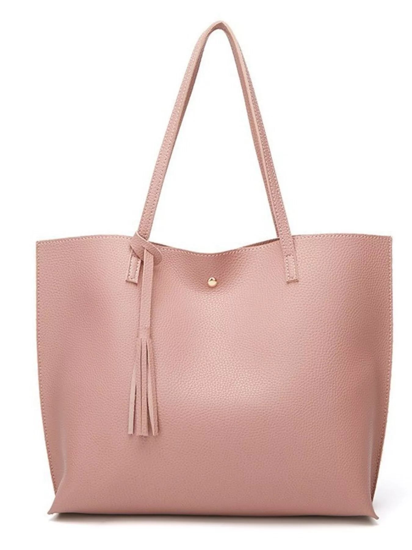 Vegan Leather Tote Bag with Tassel Pink