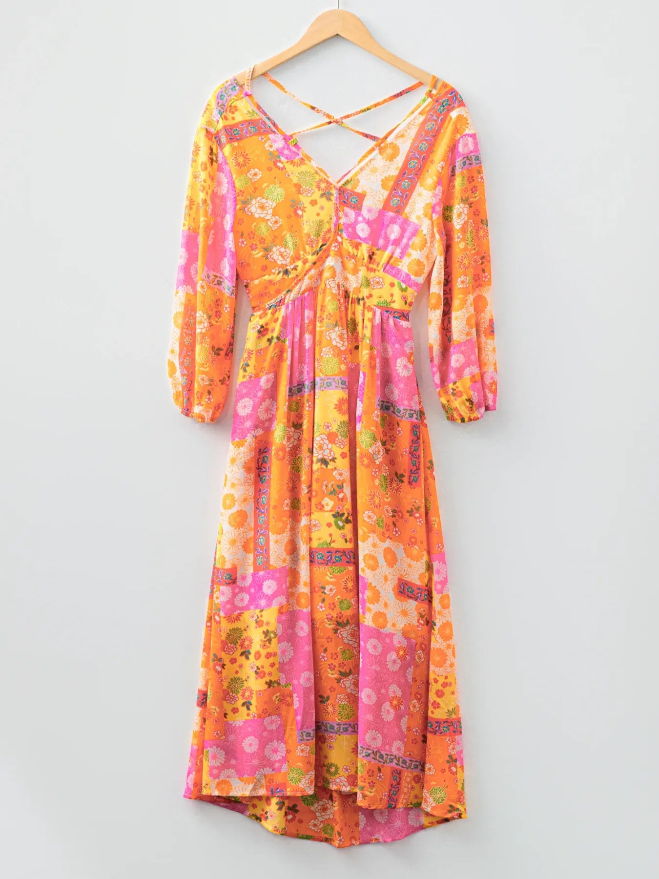 Boho Floral Print Backless Lace-Up Maxi Dress