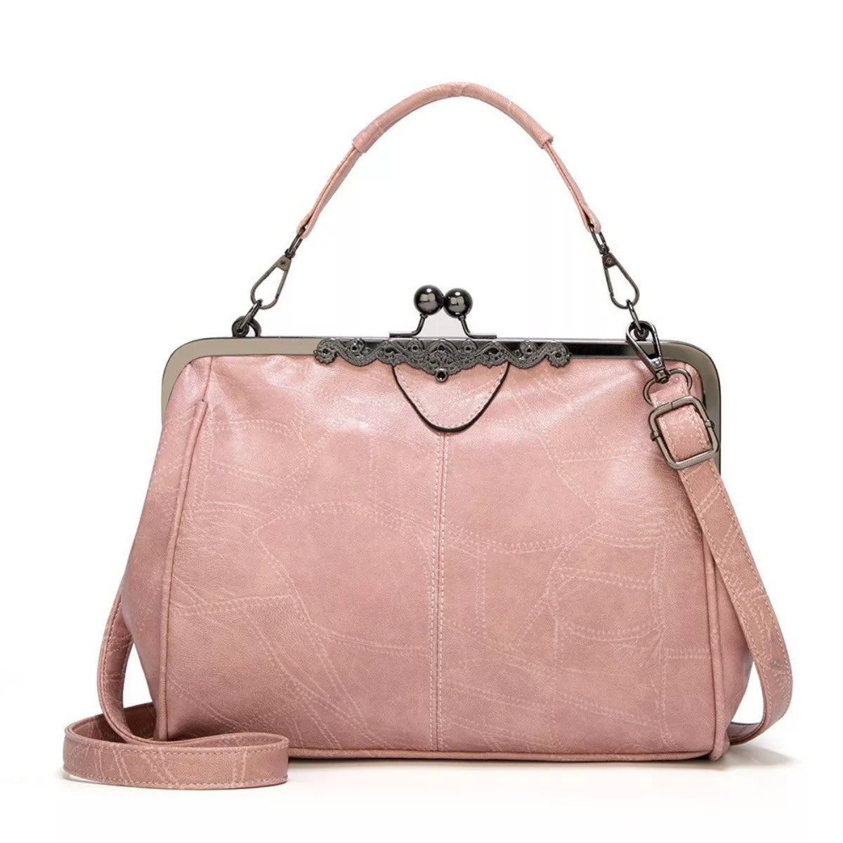 Vintage Kiss Lock Vegan Handbag Pink