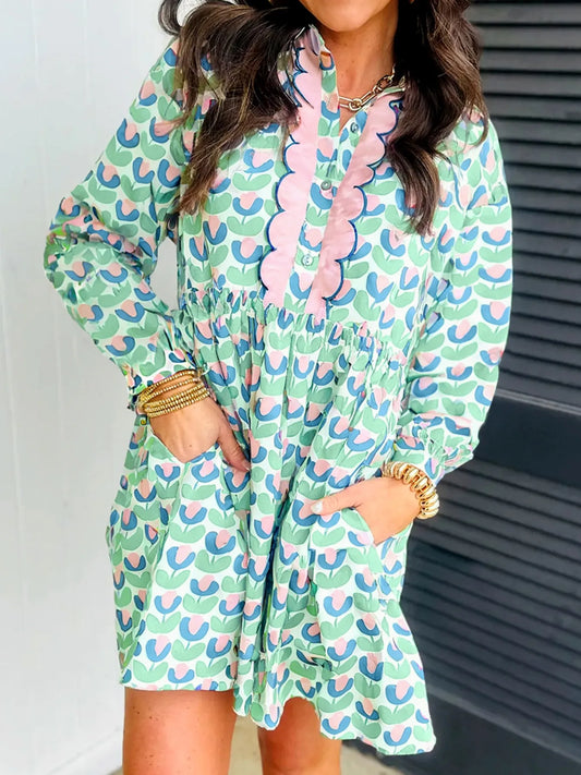 Whimsy Floral Long Sleeve Shirt Dress