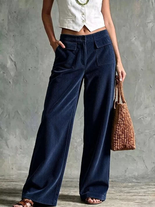 Wide-Leg Corduroy Pants Navy Blue