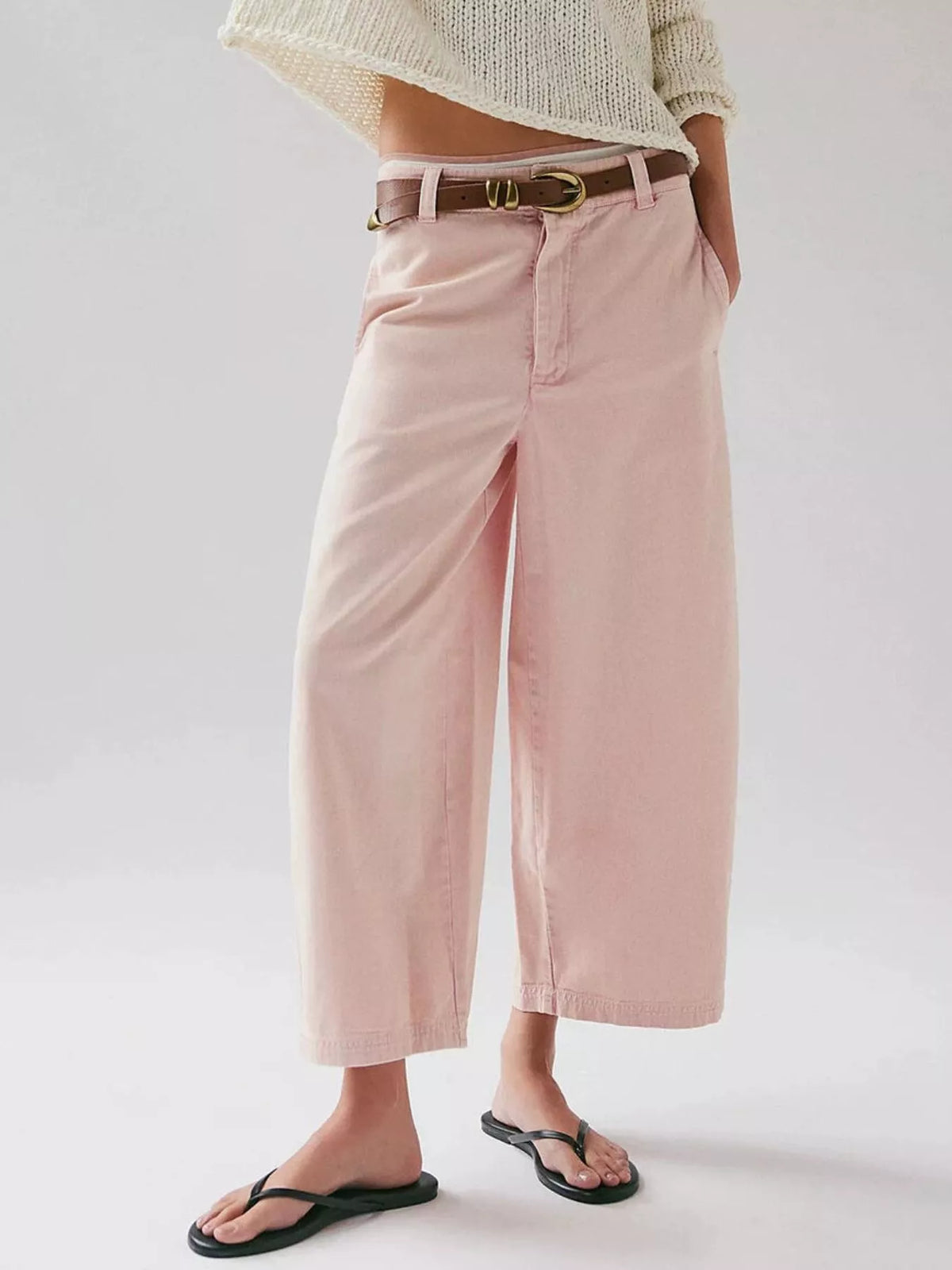 Wide-Leg Cropped Jeans Pink