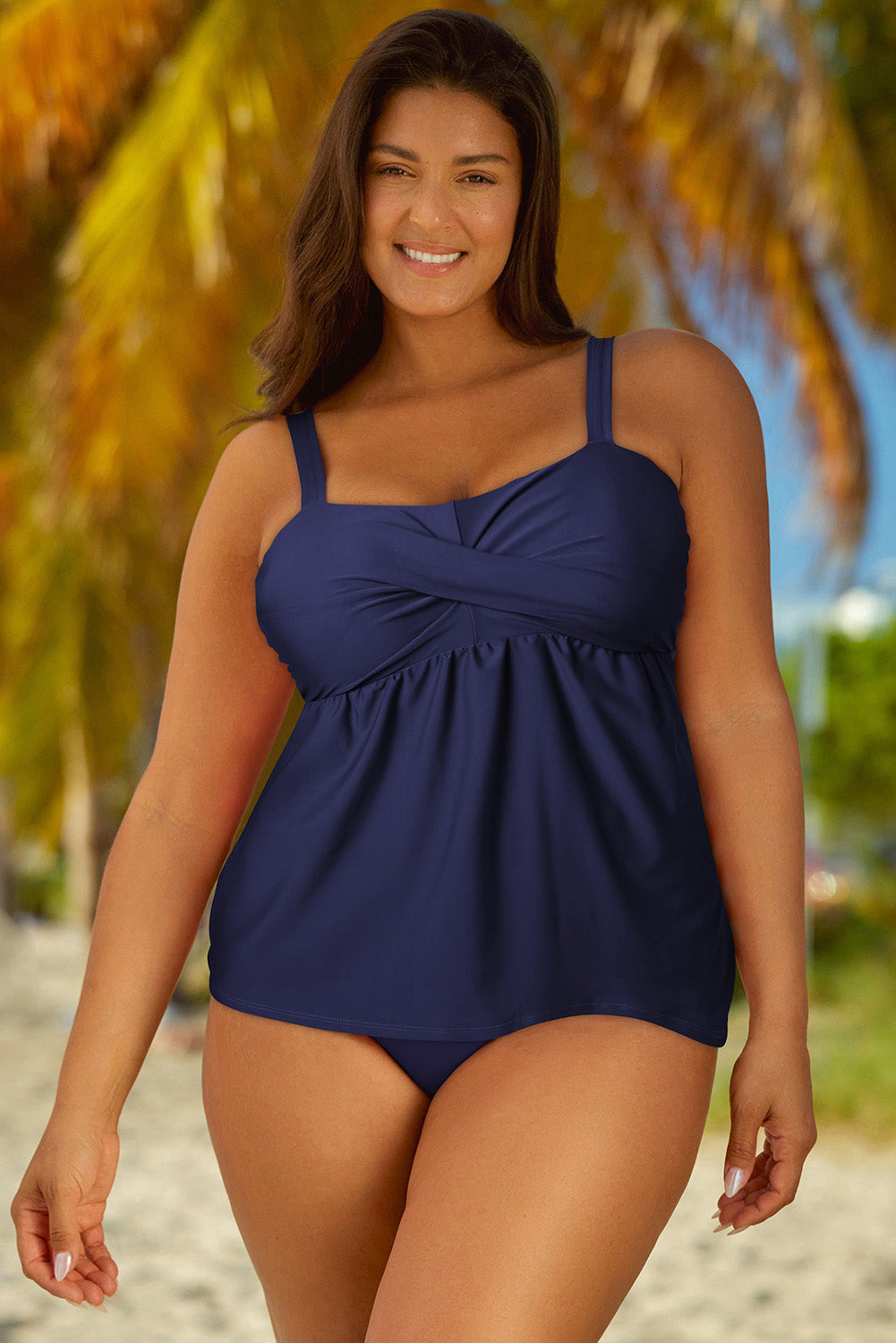 Women's Adjustable Strap Tankini Set - S-3XL Plus Size Swimwear Two Piece navy
