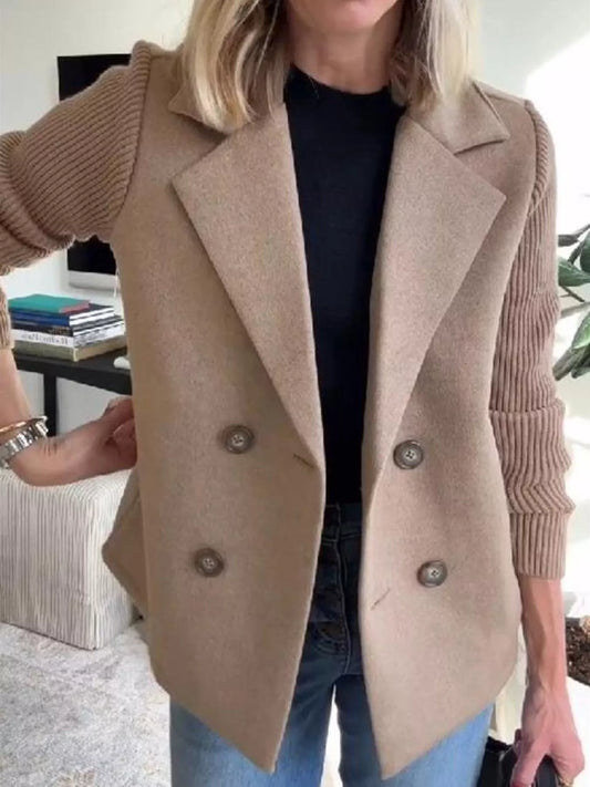 Women's Double-Breasted Knit Sleeve Blazer Jacket