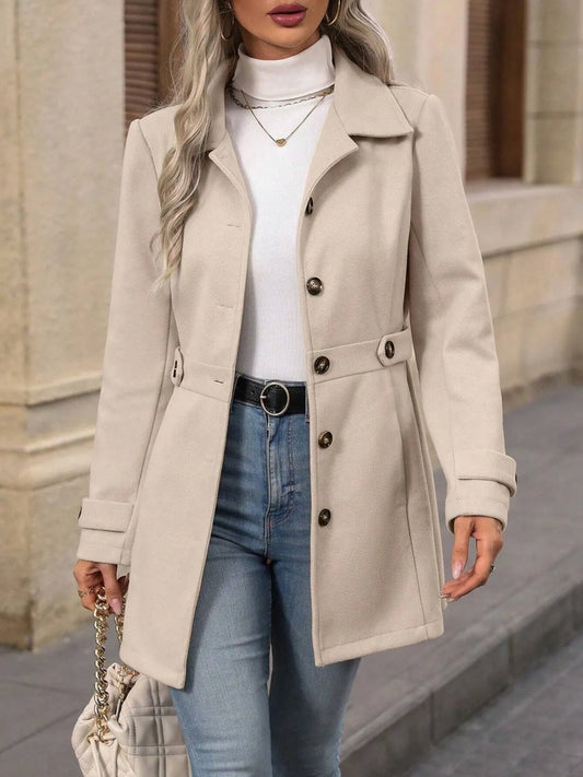 Women's Mid-Length Button-Up Long Sleeve Coat