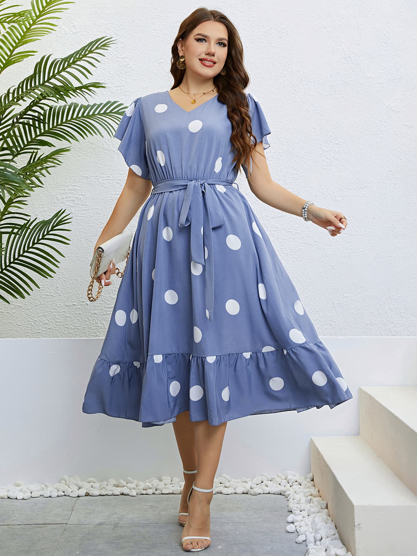 Women's Plus Size Polka Dot Midi Dress