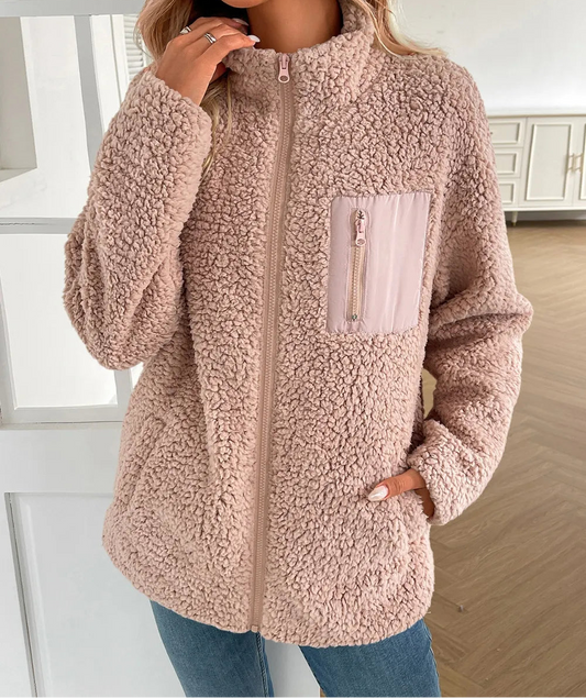 Zip-Up Teddy Fleece Jacket | Long Sleeve Fluffy Coat