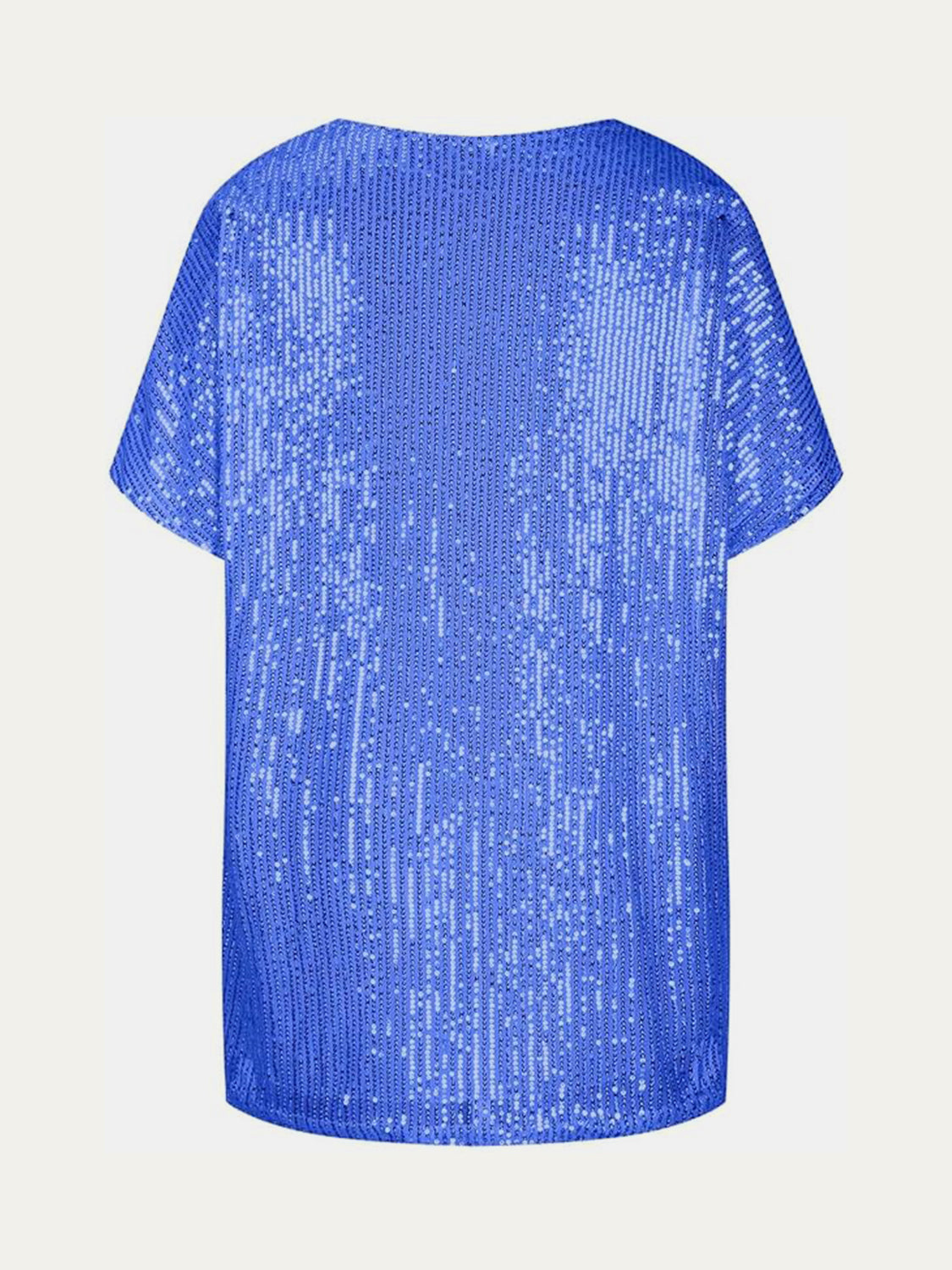 Full Size Sequin V-Neck Short Sleeve Top - MARIGOLD 