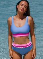 Light Blue Colorblock High Waisted Bikini Swimsuit