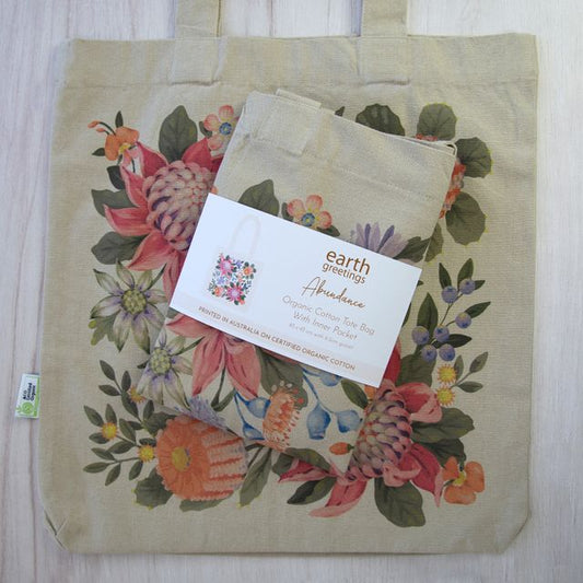 Abundance Organic Cotton Tote Bag With Pocket - MARIGOLD COLLECTIONS AUSTRALIA