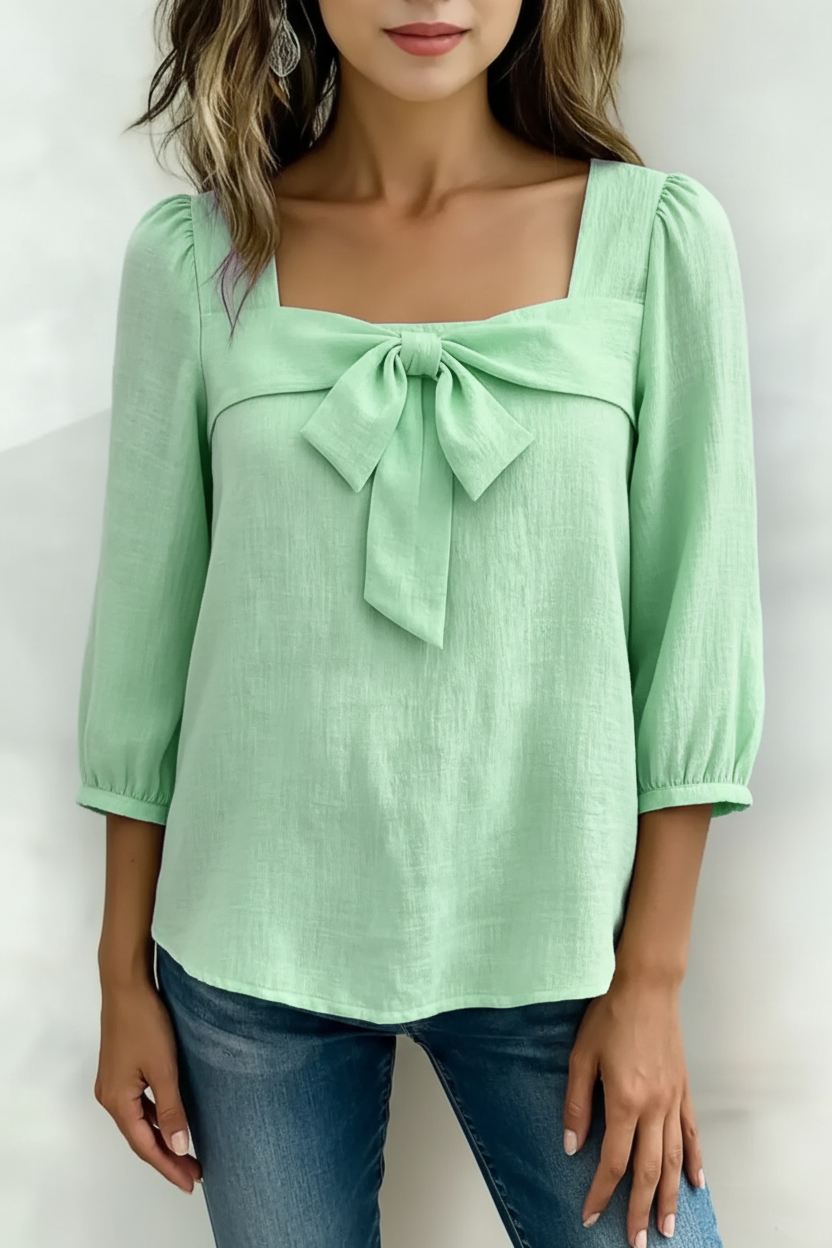 Bow Front Square Neck Blouse