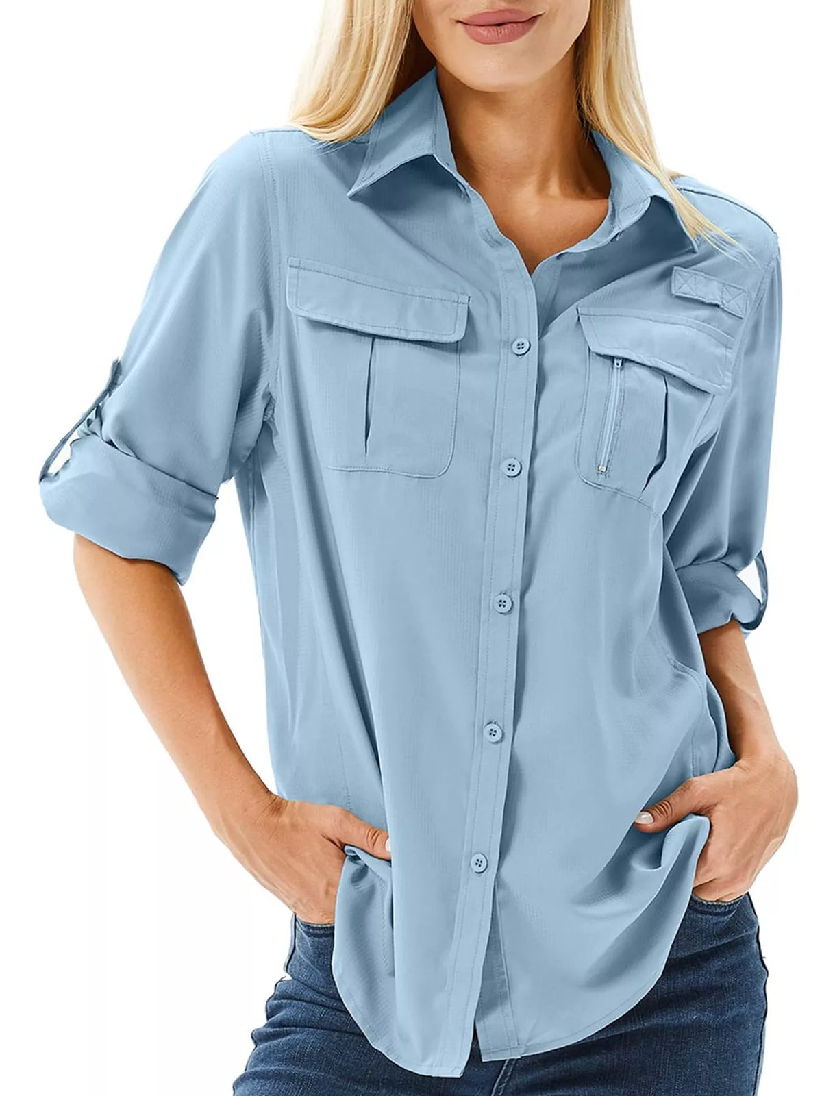 Marigold Collections Australia safari shirt with button-down front and roll-up sleeves, lightweight and stylish for outdoor wear.
