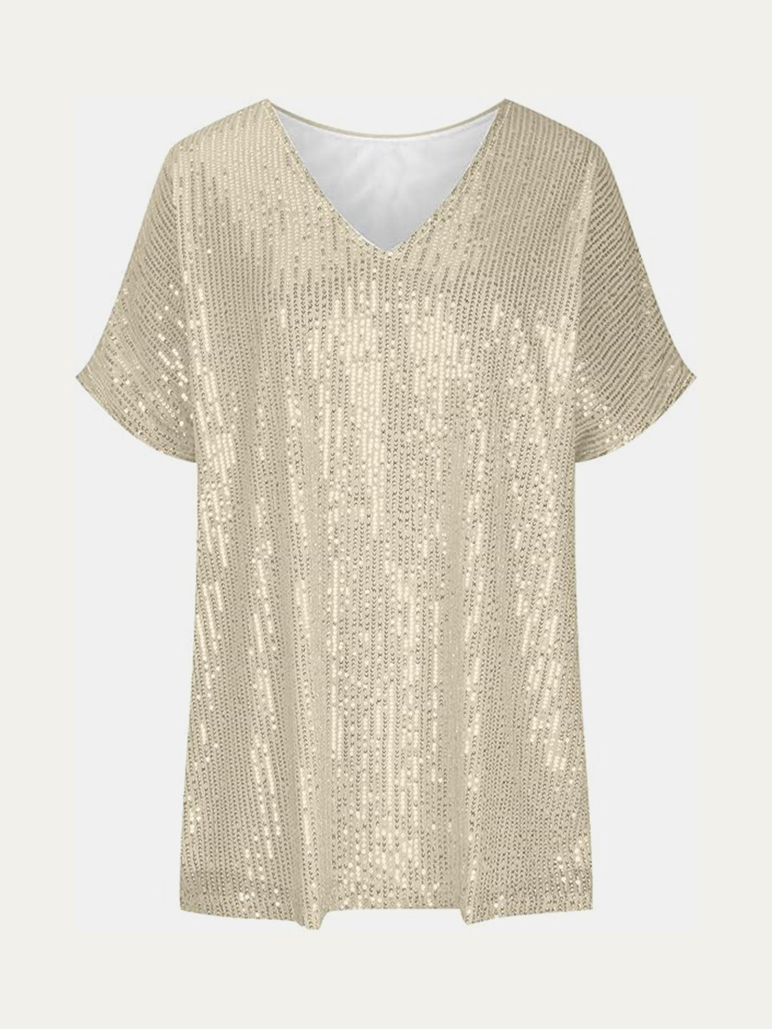 Full Size Sequin V-Neck Short Sleeve Top - MARIGOLD 
