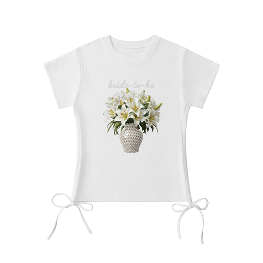 'bride-to-be' pearl & lilies Drawstring T-Shirt