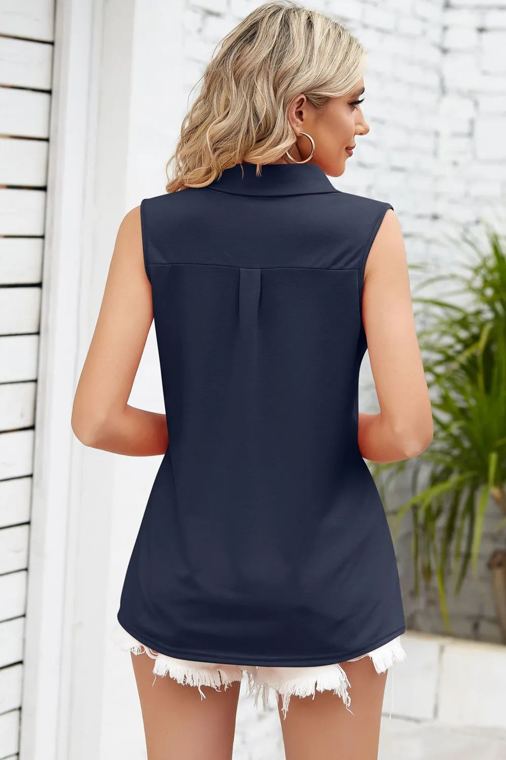 Marigold Collections Australia Johnny collar tank top in soft fabric, featuring a classic collar and sleeveless design.