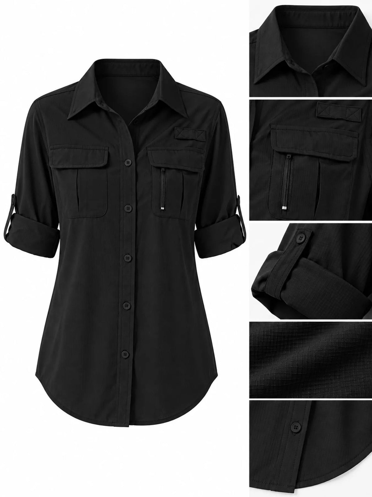 Marigold Collections Australia safari shirt with button-down front and roll-up sleeves, khaki-colored tops for casual wear