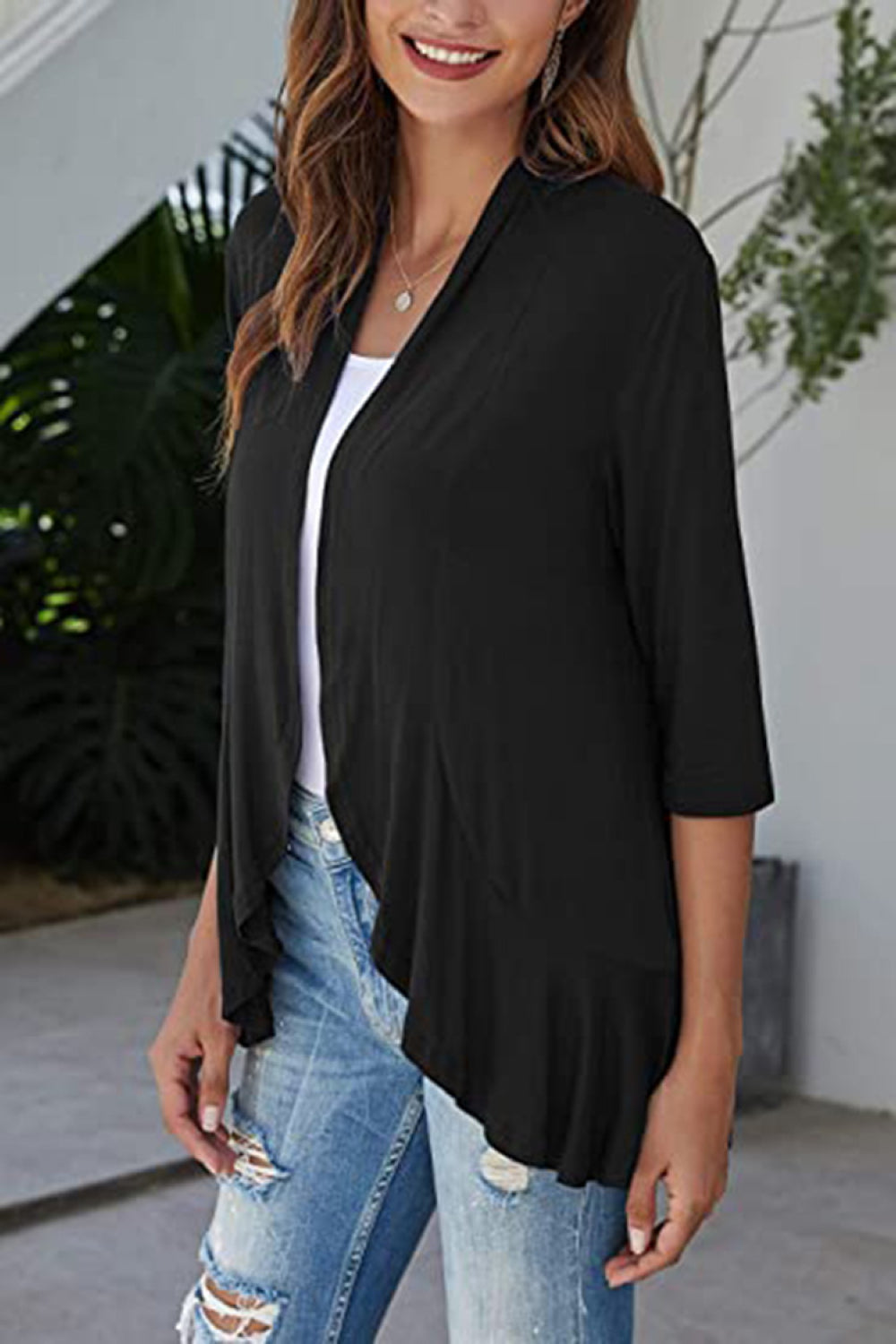 Open front half sleeve cardigan by Marigold Collections Australia, soft knit sweater with a relaxed fit and stylish design.