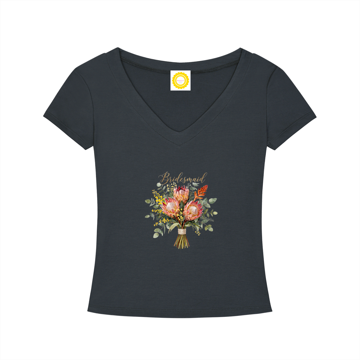 'Bridesmaid' Aussie Posy Tencel Slim Fit V-Neck T-Shirt - MARIGOLD COLLECTIONS AUSTRALIA