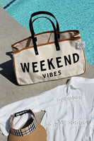 White WEEKEND VIBES Canvas Tote