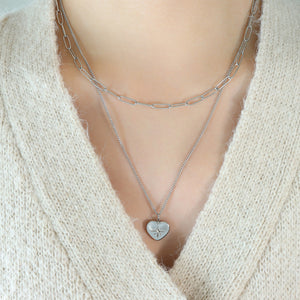 Double-Layered Heart Pendant Titanium Necklace