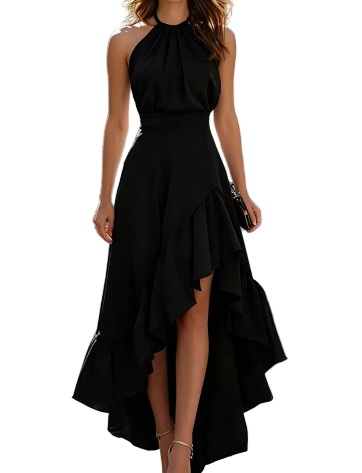 Halter Neck Ruffled High-Low Maxi Dress