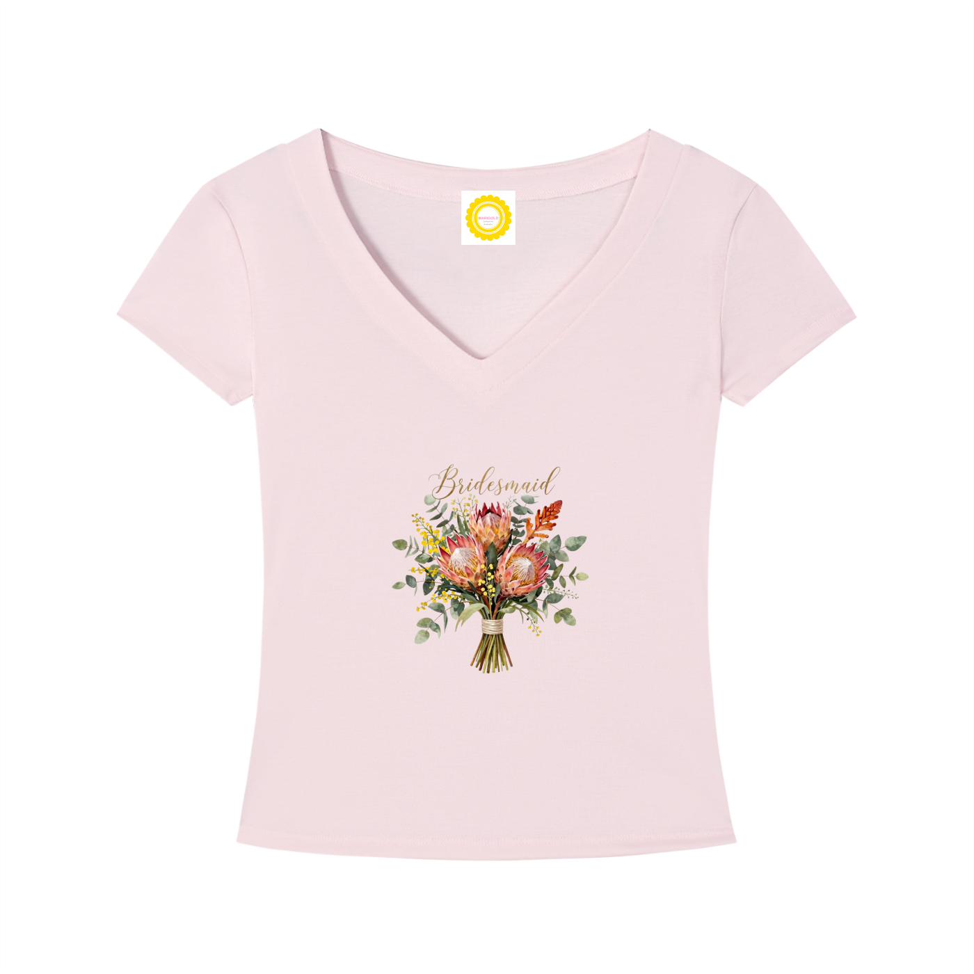'Bridesmaid' Aussie Posy Tencel Slim Fit V-Neck T-Shirt - MARIGOLD COLLECTIONS AUSTRALIA