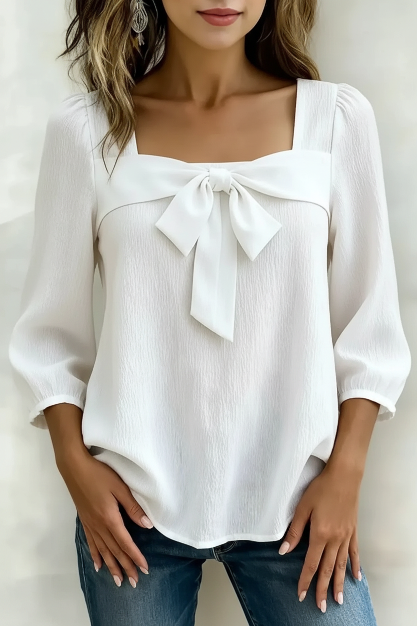 Bow Front Square Neck Blouse