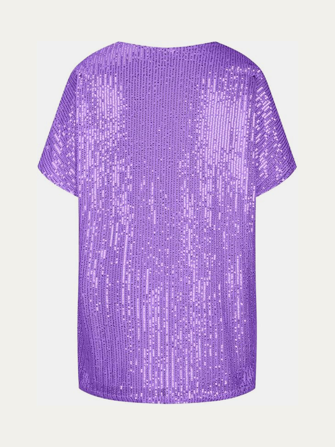 Full Size Sequin V-Neck Short Sleeve Top - MARIGOLD 