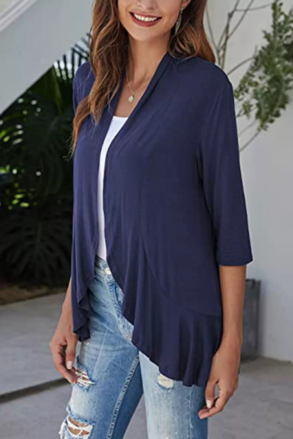 Open front Marigold Collections Australia half-sleeve cardigan with a relaxed fit, displayed on a neutral background.