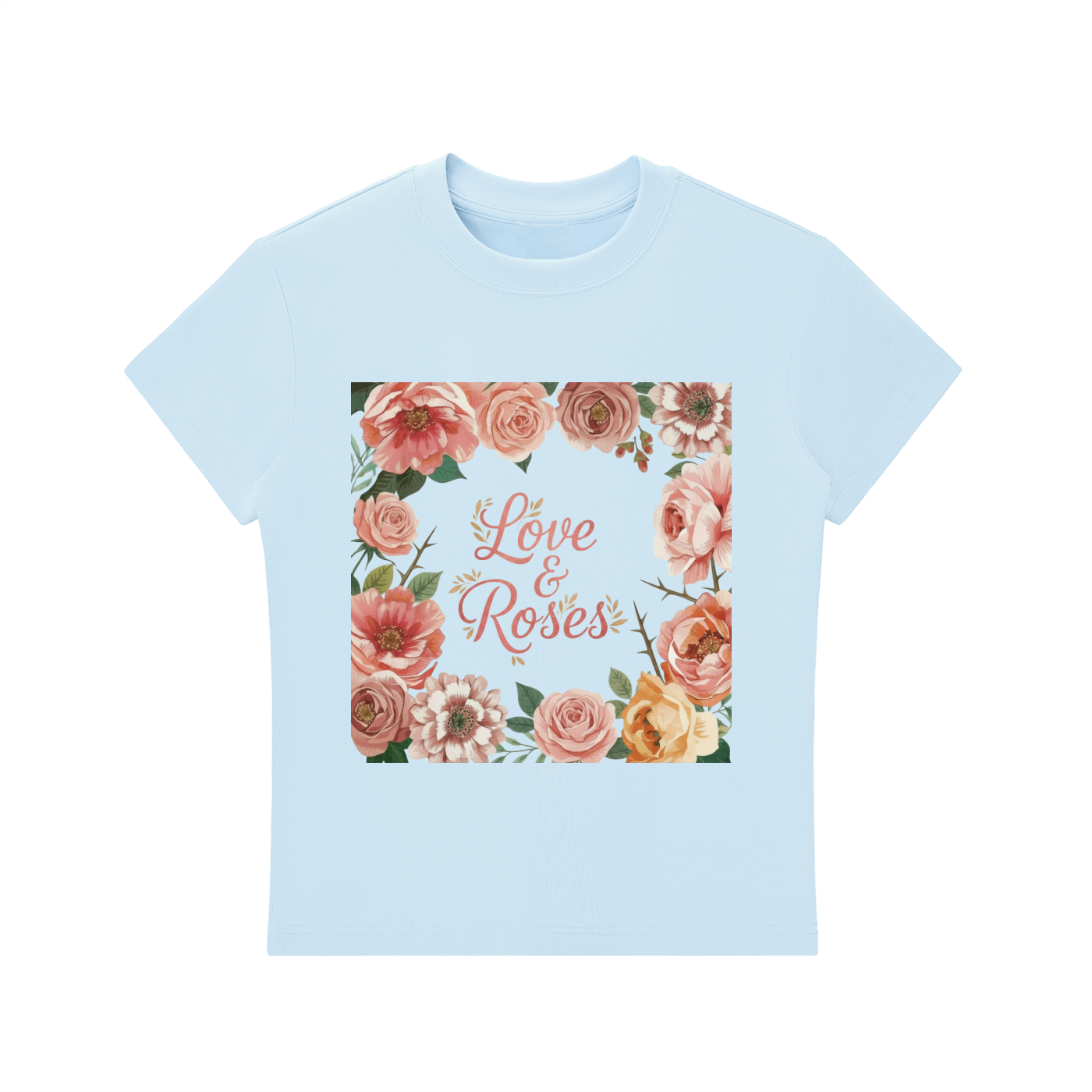 'Love & Roses' Essential Bodycon Crewneck T-Shirt