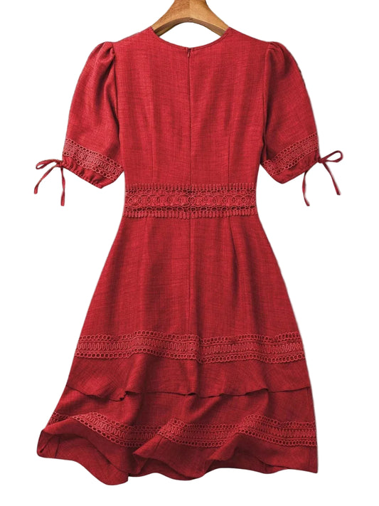 Lace detail V-neck layered mini dress by Marigold Collections Australia, featuring delicate lace accents and a stylish V-neck design.