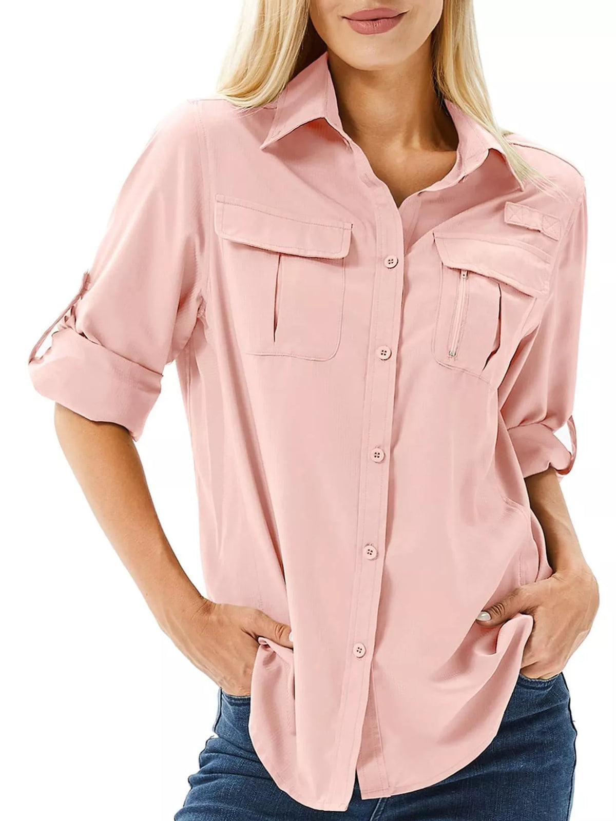 Marigold Collections Australia safari shirt with button-down front and roll-up sleeves, lightweight and stylish for casual wear.