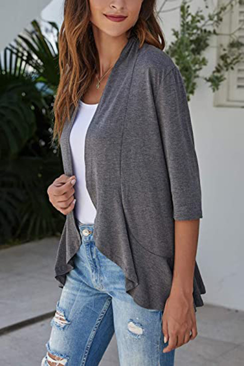 Open front half sleeve cardigan from Marigold Collections Australia, featuring a soft knit fabric and relaxed fit.