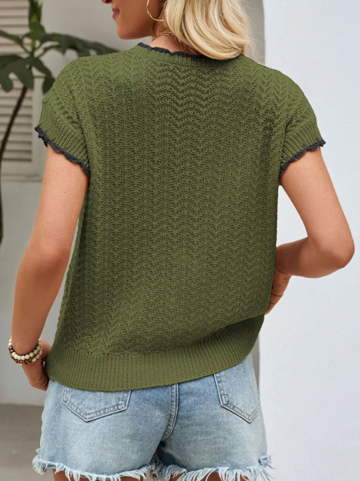 Marigold Collections Australia tie-front knit short sleeve cardigan in soft, lightweight fabric
