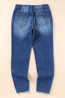 Blue Raw Hem Ankle-length Skinny Jeans