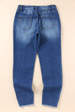 Blue Raw Hem Ankle-length Skinny Jeans