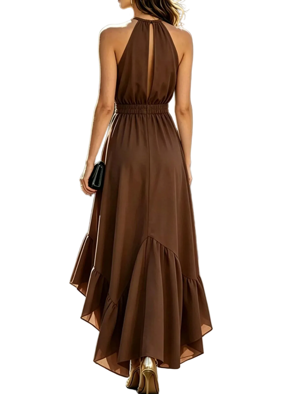 Halter Neck Ruffled High-Low Maxi Dress