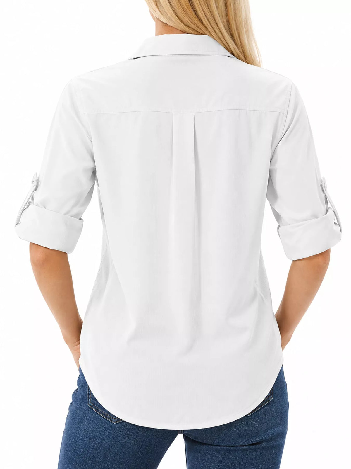 Marigold Collections Australia button-down safari shirt with roll-up sleeves, lightweight tops blouse in neutral fabric.