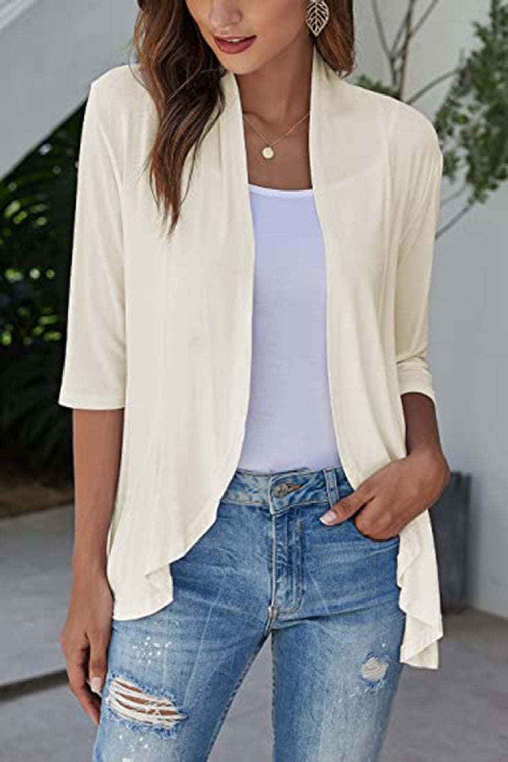 Open front half sleeve cardigan from Marigold Collections Australia, soft knit sweater with a relaxed fit and casual style.