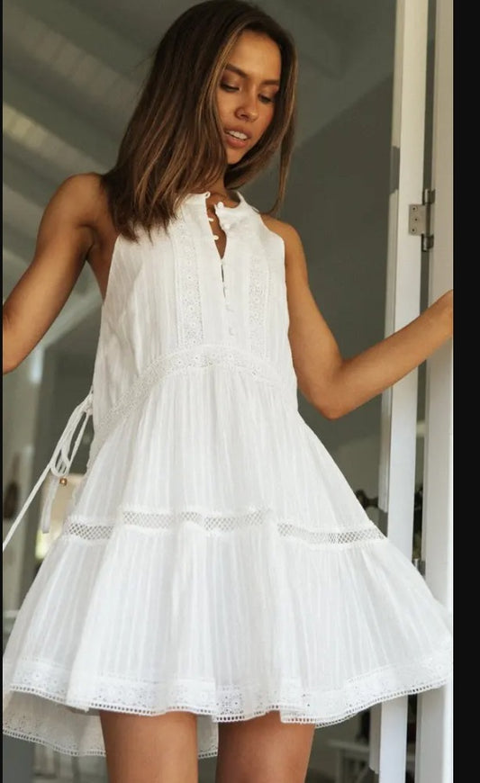Women's White Sleeveless Button Front Dress - Casual Summer Dress