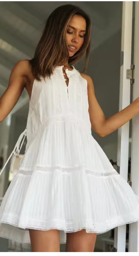 Women's White Sleeveless Button Front Dress - Casual Summer Dress