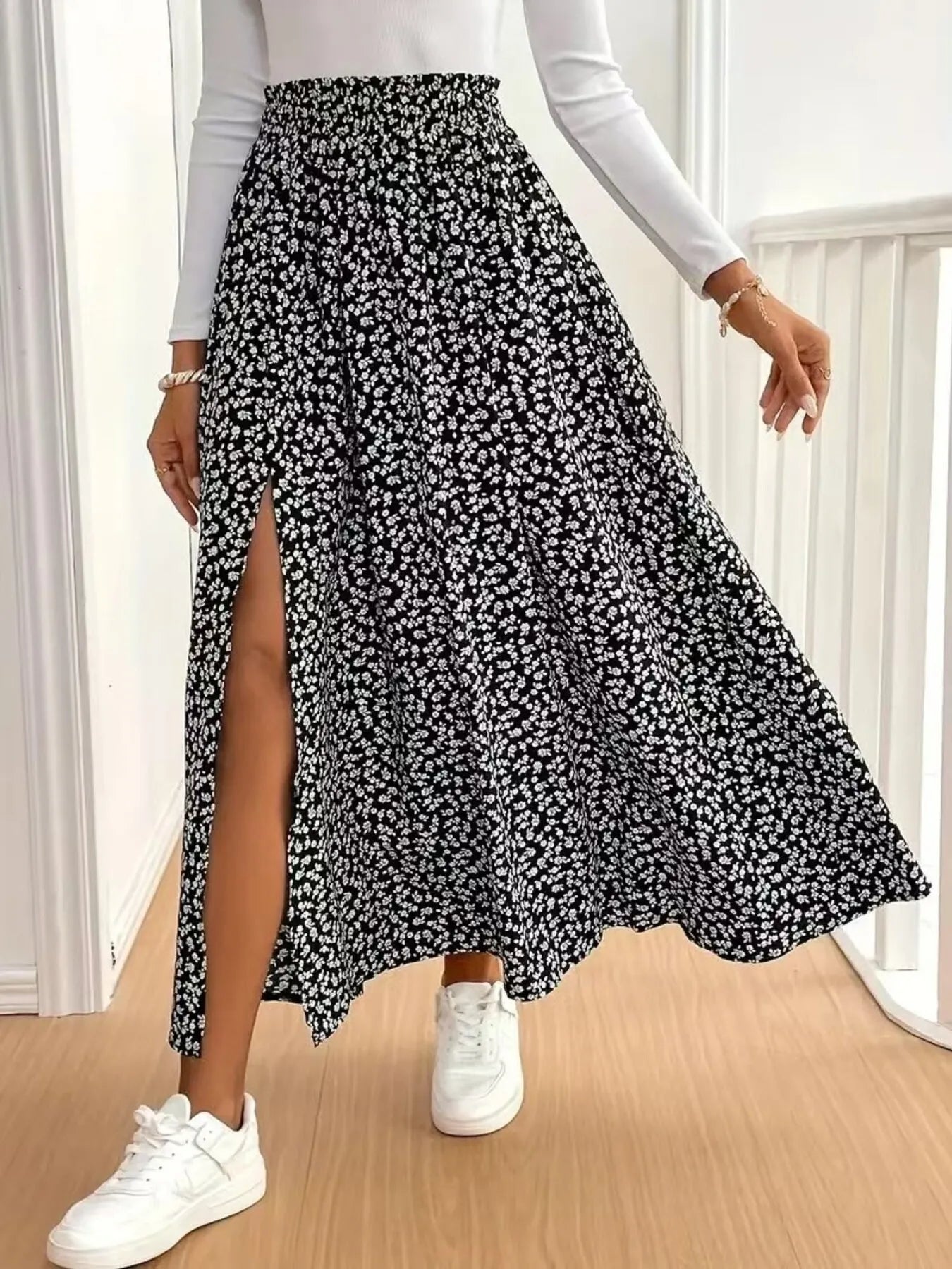 Floral Split Hem Maxi Skirt