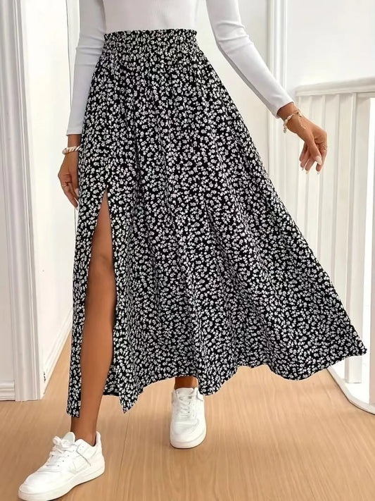 Floral Split Hem Maxi Skirt